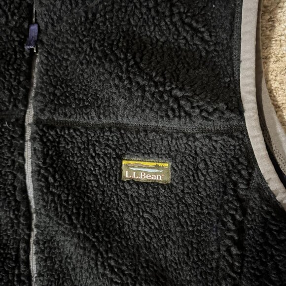 L.L.Bean Fleece Vest Mens XL Black Sherpa High Pile Lined Full Zip Pockets - Picture 4 of 9